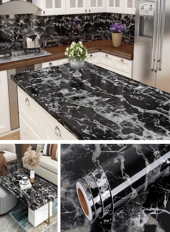 WISDOM Italian Look Marble Contact Paper Decorative for Cabinets Countertops Kitchen Shelves Liner Glossy Glitter Self Adhesive Film Peel and Stick Waterproof (24" x 38, Black Italian Marble) - Image 1